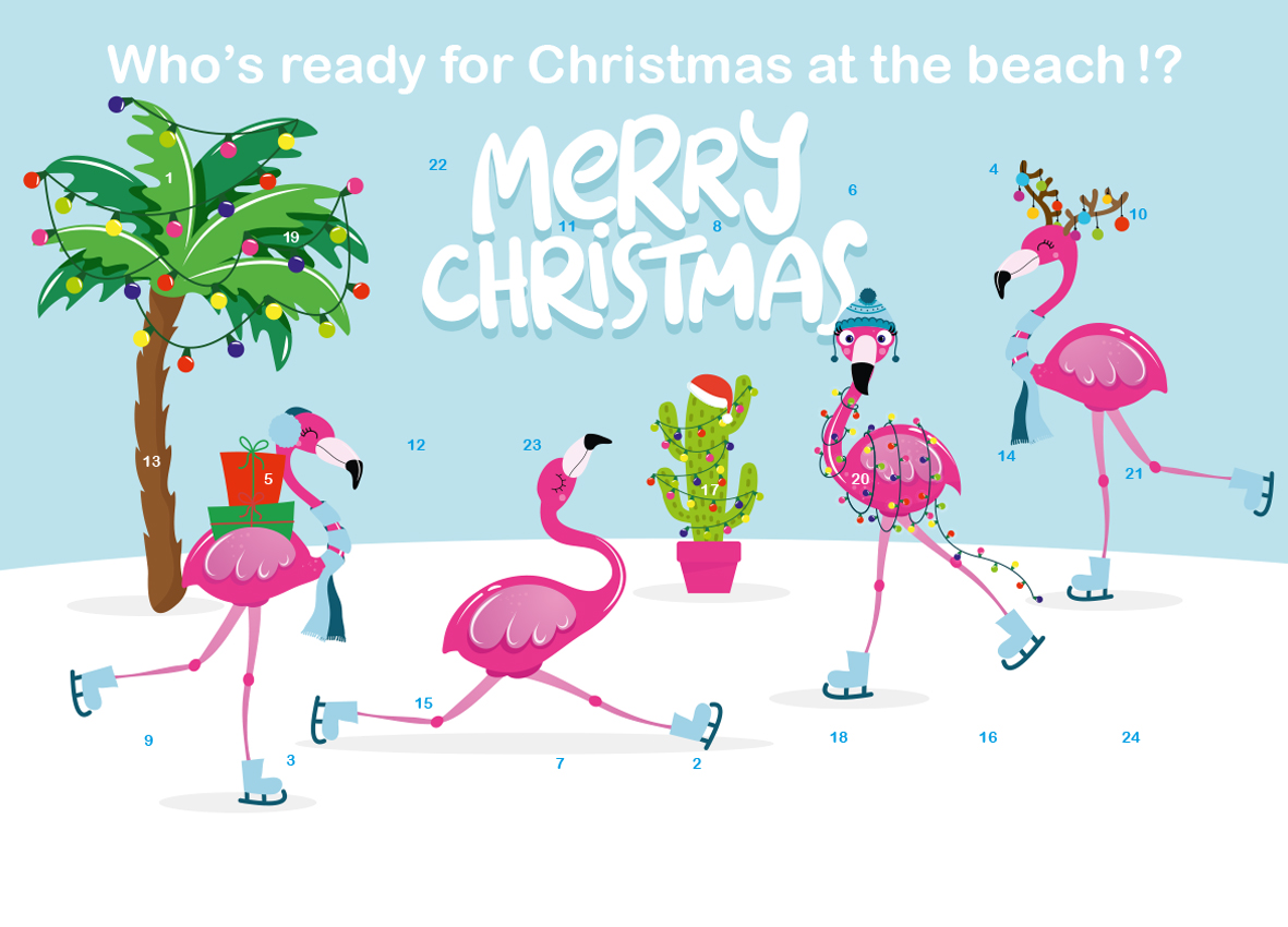 Christmas Flamingos on the Beach M143