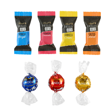 Mix aus: Lindt Lindor Kugel & Hello Mini Stick Mix, ca. 3 Monate haltbar