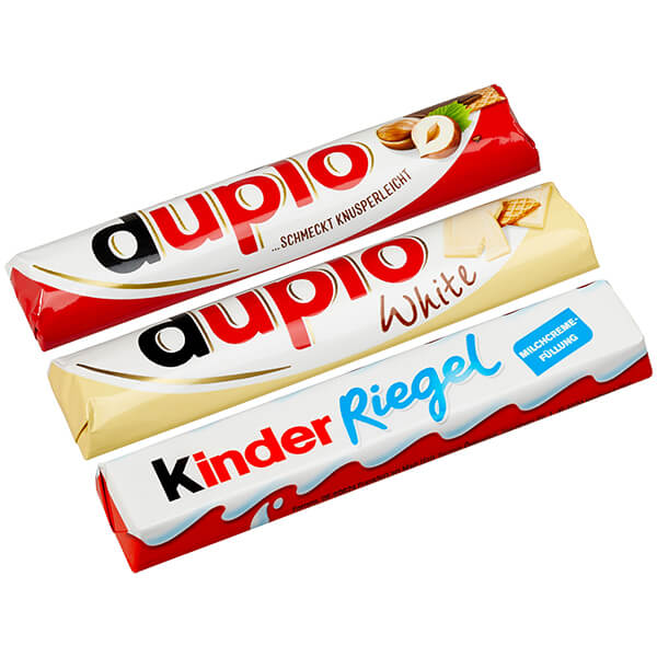 1 x Duplo classic, 1 x Duplo white and 1 x Kinder chocolate bar